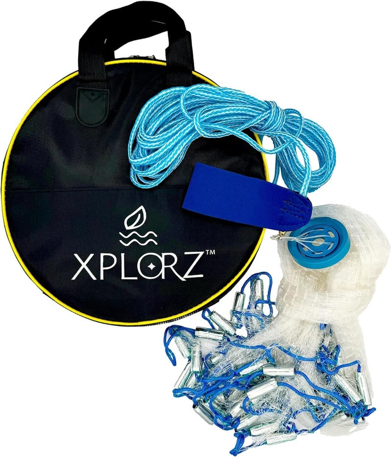 XPLORZ شبكة صيد الأسماك الأمريكية المصنوعة من الصب لفخاخ الطعم: أحجام 4 قدم / 6 قدم / 8 قدم لصيد المياه المالحة والعذبة - معززة بأوزان غاطسة من الزنك الثقيلة - Image 1